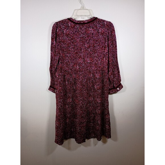 J Jill Dress Pink Floral Knee Length Velvet Trim Long Sleeve V Neck Size XS - Picture 6 of 6